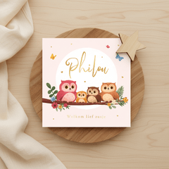 Geboortekaartje zusje uiltjes lief schattig boom bloemen