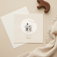 Getekend geboortekaartje unisex derde kindje