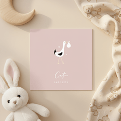 Lief en hip geboortekaartje met illustratie van een ooievaar