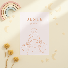 Lief geboortekaartje baby met mutsje – koperfolie
