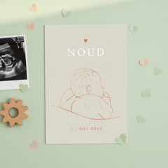 Lief geboortekaartje baby onder dekentje – koperfolie