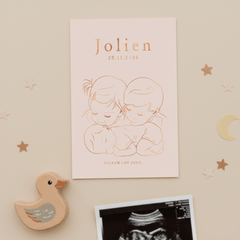 Lief geboortekaartje broer en zus met baby – koperfolie