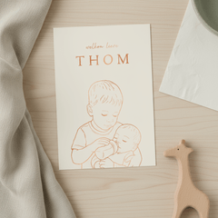 Lief geboortekaartje broer geeft broertje fles – koperfolie