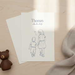 Lief geboortekaartje broertje met lijn illustratie wit blauw