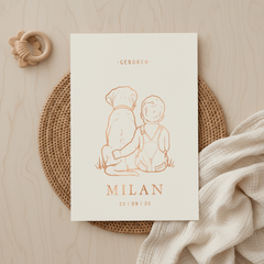 Lief geboortekaartje jongen met hond – koperfolie