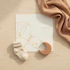 Lief geboortekaartje jongen met teddybeer – goudfolie