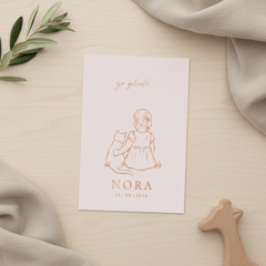Lief geboortekaartje meisje met poes – koperfolie