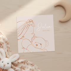 Lief geboortekaartje meisje met teddybeer - koperfolie