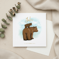 Lief geboortekaartje met berenwolken en goudfolie 