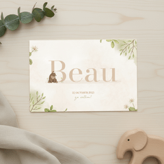 Lief geboortekaartje met dierenletter naam en waterverf