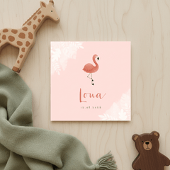 Lief geboortekaartje met flamingo, jungle en waterverf