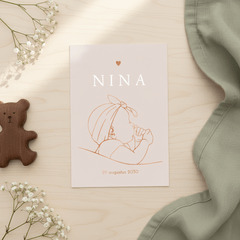 Lief geboortekaartje slapend meisje – koperfolie