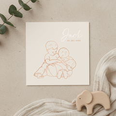 Lief geboortekaartje twee broers met baby – koperfolie