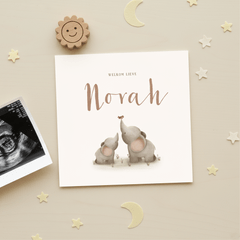 Lief geboortekaartje voor een meisje met twee olifantjes
