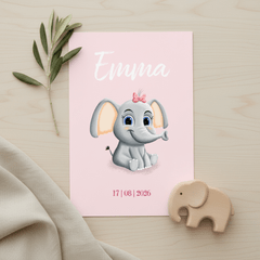 Lief geboortekaartje voor meisje met schattig olifantje