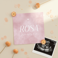 Lief minimalistisch roze waterverf geboortekaartje