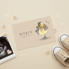 Lief unisex geboortekaartje met getekend eendje