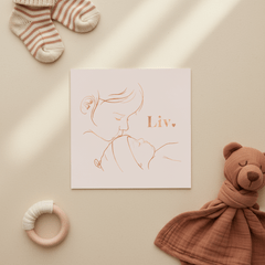 Lief vierkant geboortekaartje zus kust baby - koperfolie