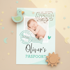 Paspoort geboortekaartje unisex mintgroen made with love