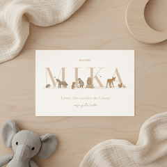 Stijlvol dierenletter naam geboortekaartje aanpasbaar