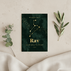 Stijlvol geboortekaartje sterrenbeeld leeuw goudfolie ster