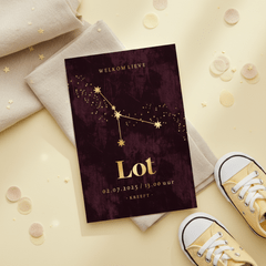 Stijlvolle geboortekaart sterrenbeeld kreeft astrologie goud