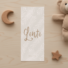 Trendy geboortekaartje beige takjes lange dubbele kaart