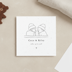 Tweeling geboortekaartje lijntekening stijlvol