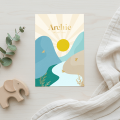  Vrolijke geboortekaartjes met landschap libelle goud jongen