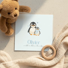 Winter geboortekaartje pinguïn een broertje lichtblauw