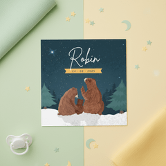 Winters geboortekaartje met illustratie van 3 beren