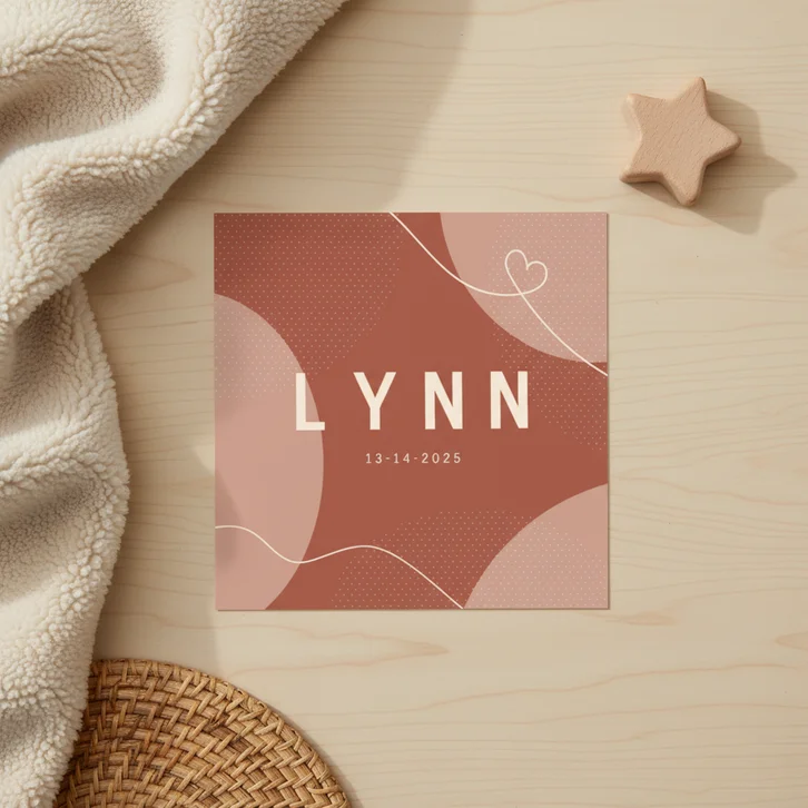 Abstract geboortekaartje hartjes en lijnen meisje