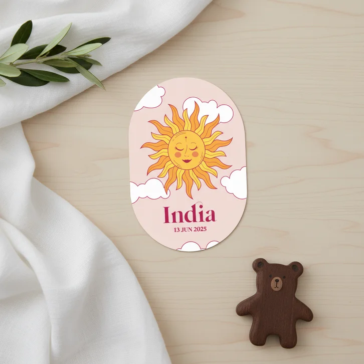 Astrologie geboortekaartje roze met zon met gezichtje