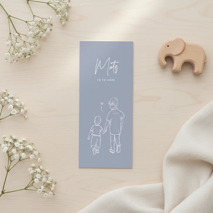  Blauw geboortekaartjes broertje met lijn illustratie