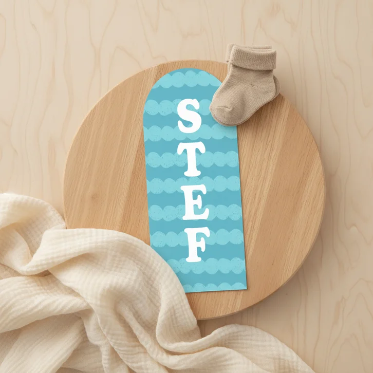 Boogvorm geboortekaartje jongen gestreept modern hip blauw