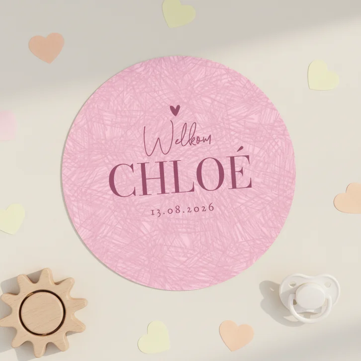 Cirkelkaart geboortekaartje meisje rond potlood effect roze