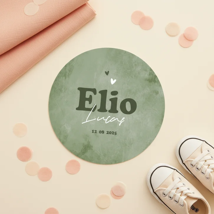 Cirkelkaart geboortekaartje rond groen natuurlijk stoer