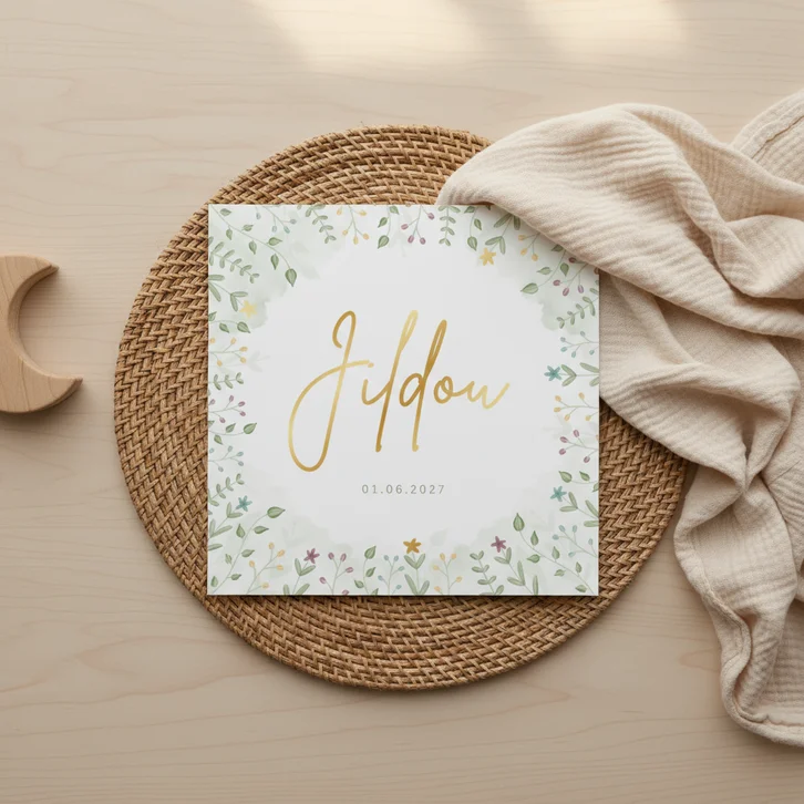 Fries geboortekaartje met gekleurde bloemetjes