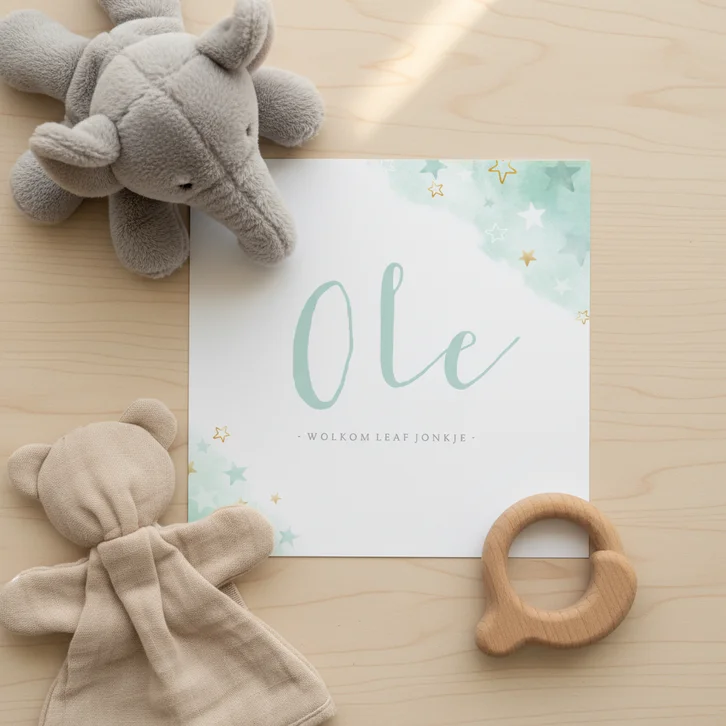 Fries geboortekaartje voor een jongen sterren waterverf