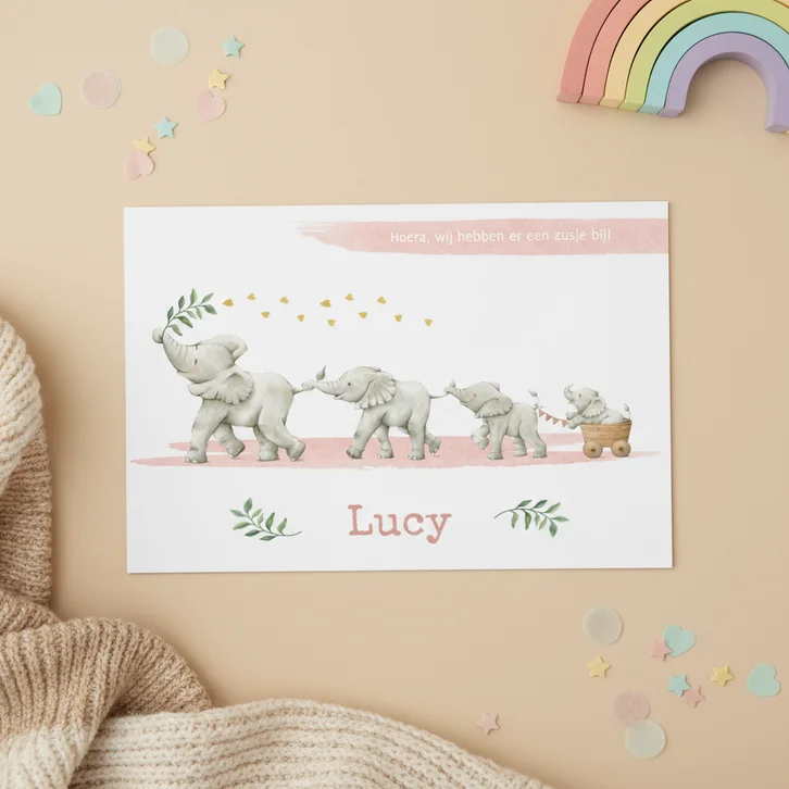 Geboorte dochter met vier vrolijke olifantjes!