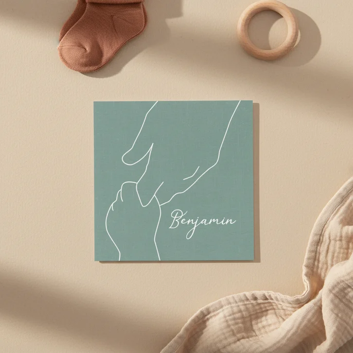 Geboorte jongen getekende handen groen