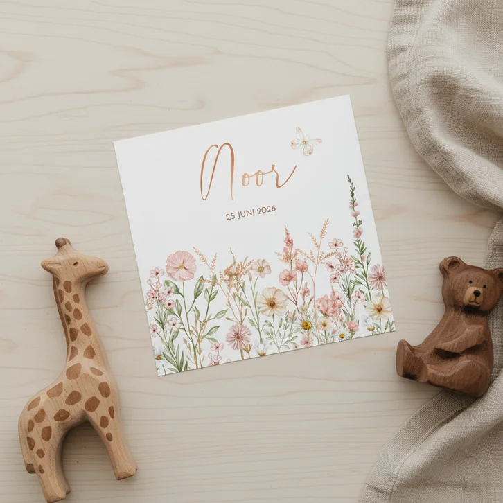 Geboorte meisje met bloemen in pastel met vlindertje
