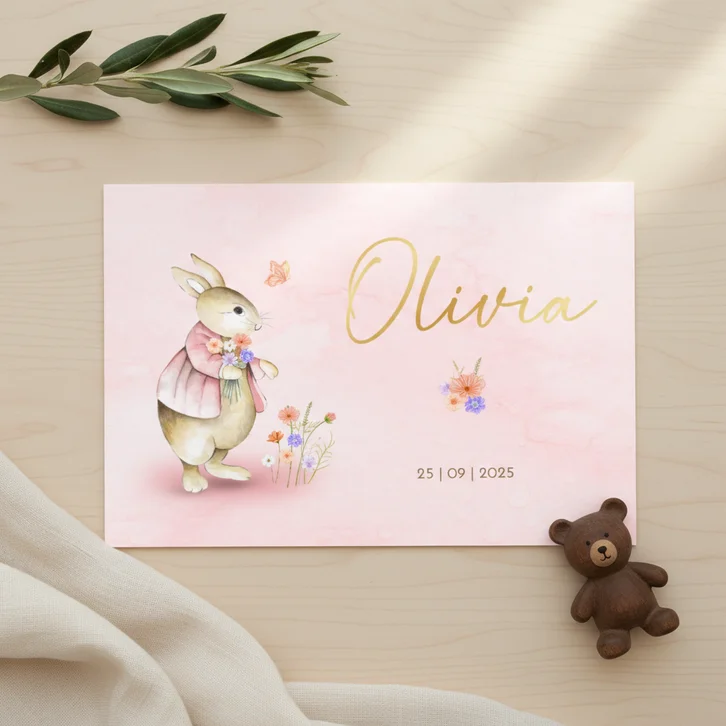 Geboorte meisje vintage konijntje met bloemen