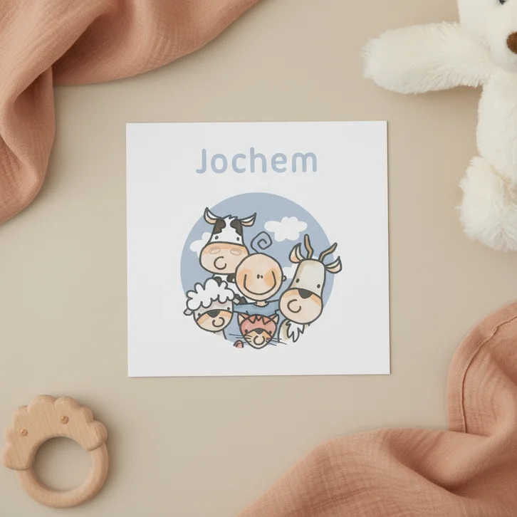 Geboortekaart Boerderijdieren Blauw