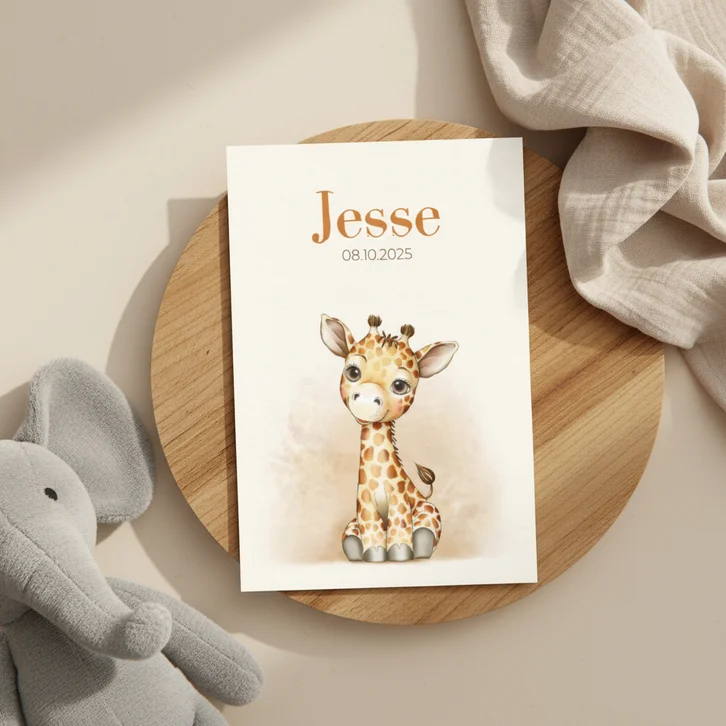 Geboortekaart giraf zittend
