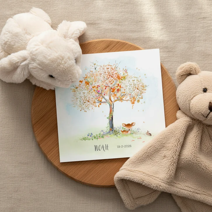 Geboortekaart hertje boom herfst