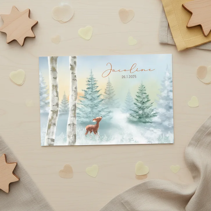 Geboortekaart hertje in winters landschap