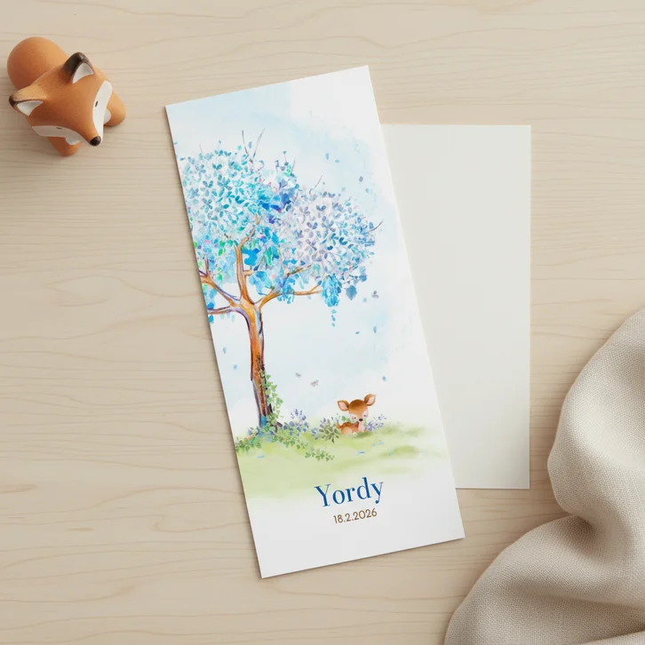 Geboortekaart hertje slapend onder boom