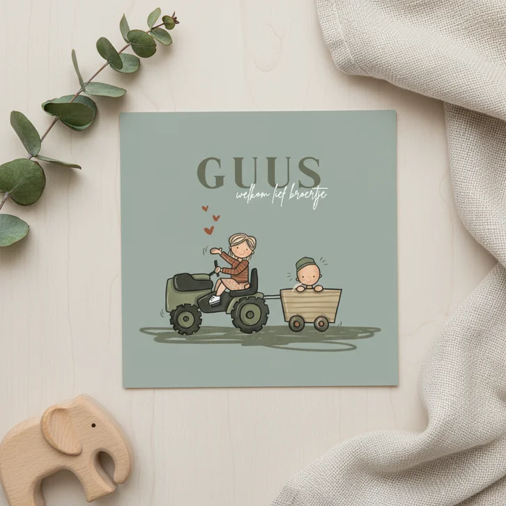 Geboortekaart hoera een broertje grote zus