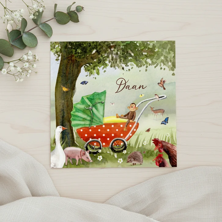 Geboortekaart Kinderwagen onder de boom